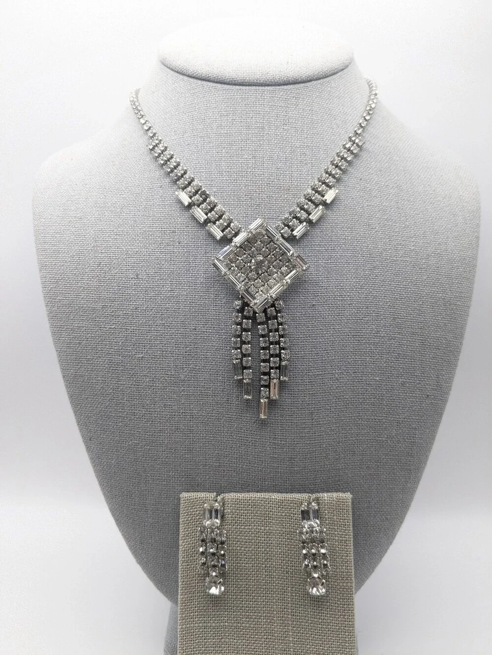 Ultra Rare Signed Weiss Demi-Parure 1950s Necklace & Earrings Set